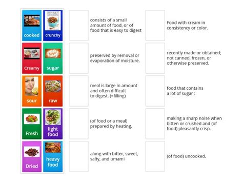 ADJECTIVES TO DESCRIBE FOOD - Match up