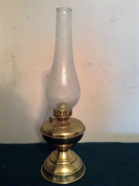 Brass Hurricane Oil Lamp With Tall Slender Frosted Glass Globe Vintage ...