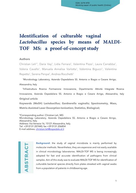 Pdf Identification Of Culturable Vaginal Lactobacillus Species By