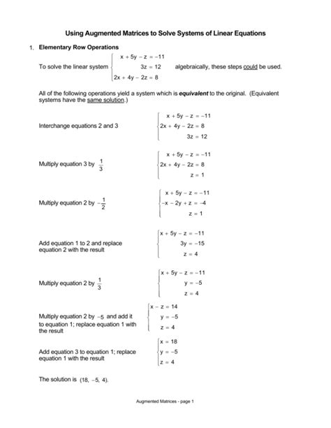 Using Augmented Matrices To Solve Systems Of Linear Equations