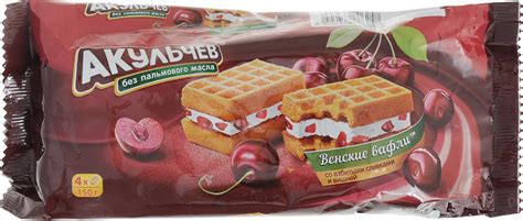 Характеристики Вафли Акульчев Венские, взбитые сливки с вишней, 150 г ...
