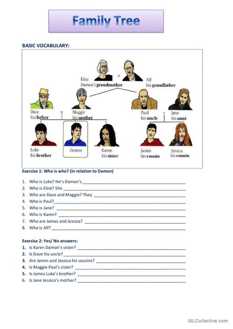 Family Members: English ESL worksheets pdf & doc