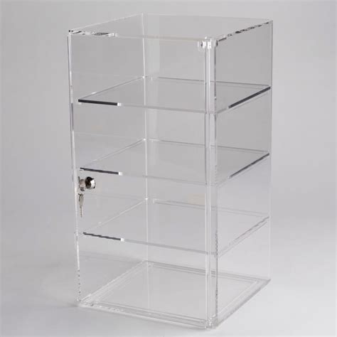 Slanted Front Locking Acrylic Display Case Cabinet With 3 Shelves