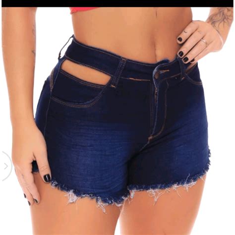 Short Jeans Curto Bermuda Feminina Lycra Luxo Cintura Alta Destroyed Hot Pants Modela Bumbum