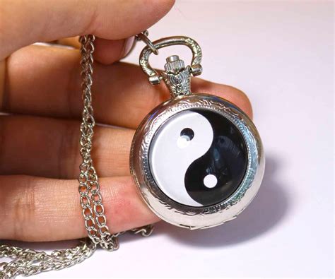 Ying Yang Pocket Watch Necklace In Black And White Etsy