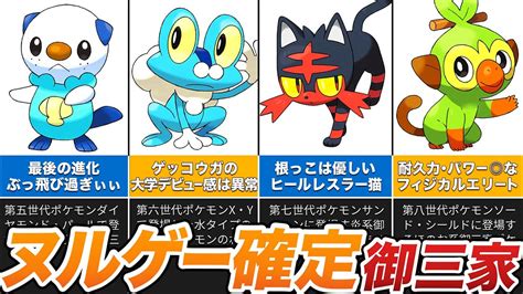 【歴代ポケモン】各世代の超有能な御三家は誰？！選んだらヌルゲー確定な御三家ポケモンをゆっくり解説【後編】 Youtube