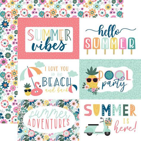 Echo Park Pool Party 6x4 Journaling Cards Paper 12x12 Scrapabilly