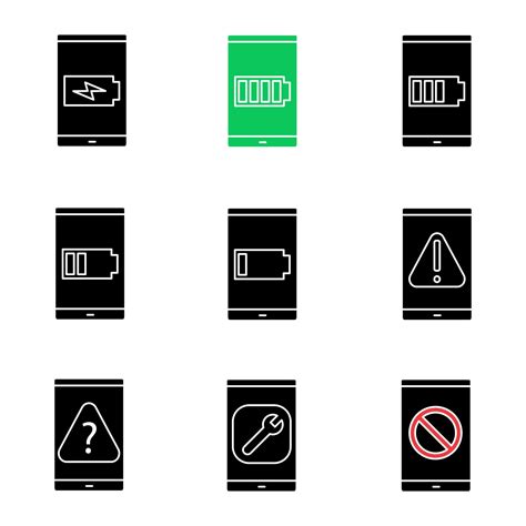 conjunto de iconos de glifo de teléfono inteligente carga baja y alta