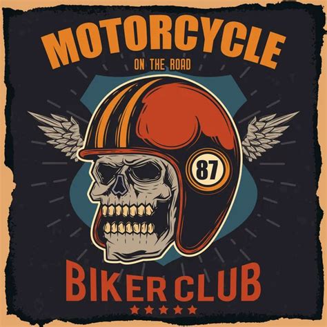 Vintage Biker Skull Emblem Stock Vector Image By Vecture