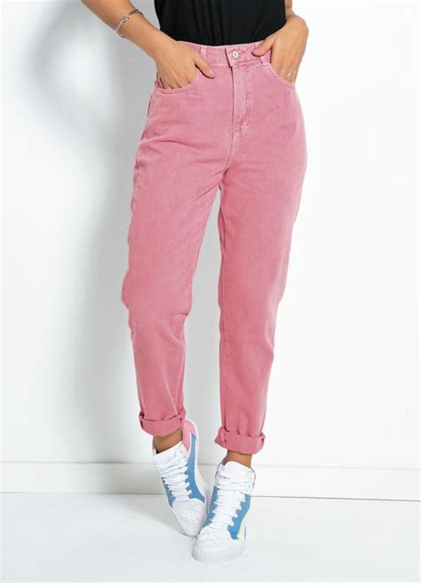 Calça Rosa Mom Jeans Bolsos Sawary Sawary Jeans