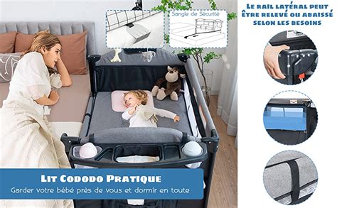 DREAMADE 5 en 1 Lit Parapluie Bébé Pliant avec Table à langer Matelas