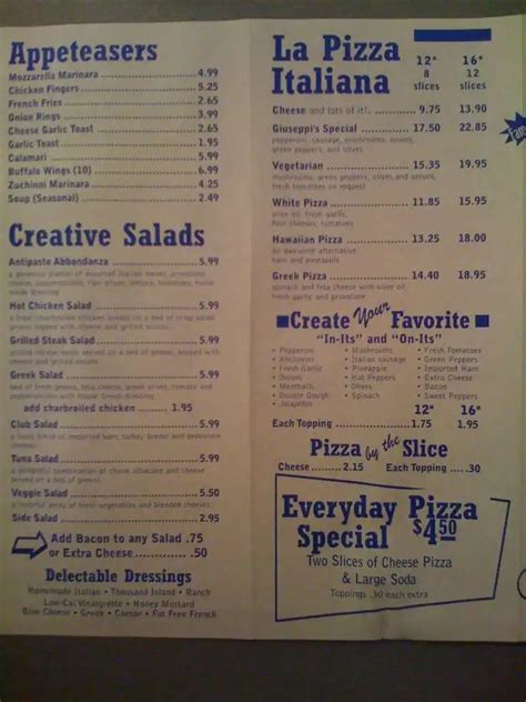 Menu at Giuseppi's Pizza pizzeria, Rockville, 199 E Montgomery Ave L