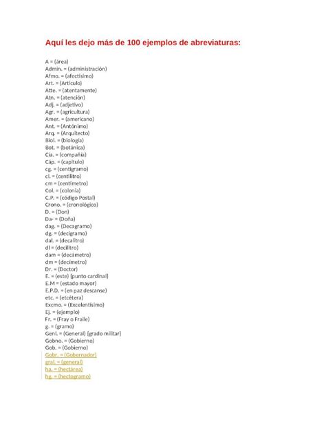 Docx 100 Ejemplos De Abreviaturas Dokumentips