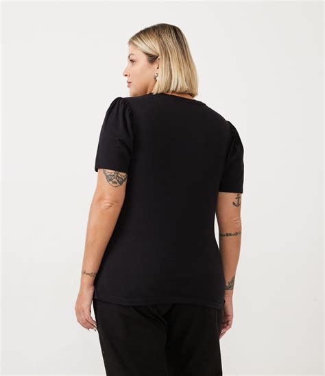 Blusa Manga Bufante E Estampa Cora O Curve Plus Size Preto