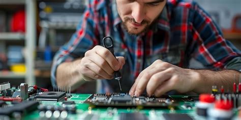 Experienced Technician Carefully Repairing Old Electronics With