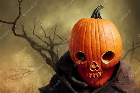 Premium Photo Scary Halloween Pumpkin Skull Concept Art Illustration