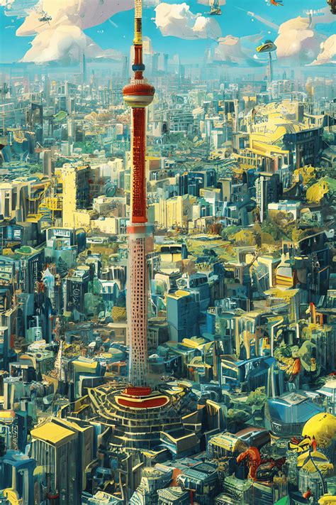 Tokyo Skytree with Mythological Creatures · Creative Fabrica