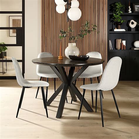 Newark Round Dining Table 4 Brooklyn Chairs Black Oak Effect Black