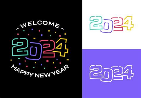 Premium Vector 2024 Happy New Year Number Text Modern Colorful Line