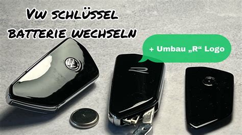 VW Schlüssel Batterie wechseln Umbau auf R Logo und Notschlüssel