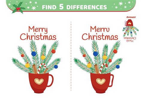 Premium Vector Cup With Fir Tree Christmas Find 5 Differences Game