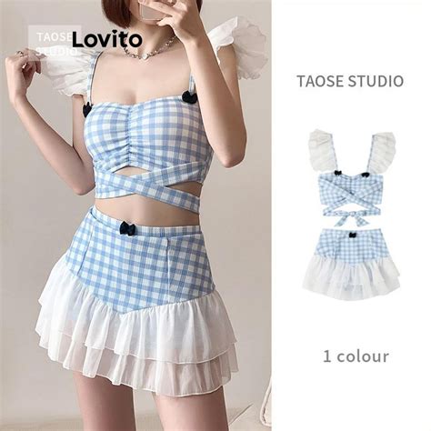 Lovito Casual Gingham Pattern Bikini Sets For Women LNA64096 Shopee Malaysia