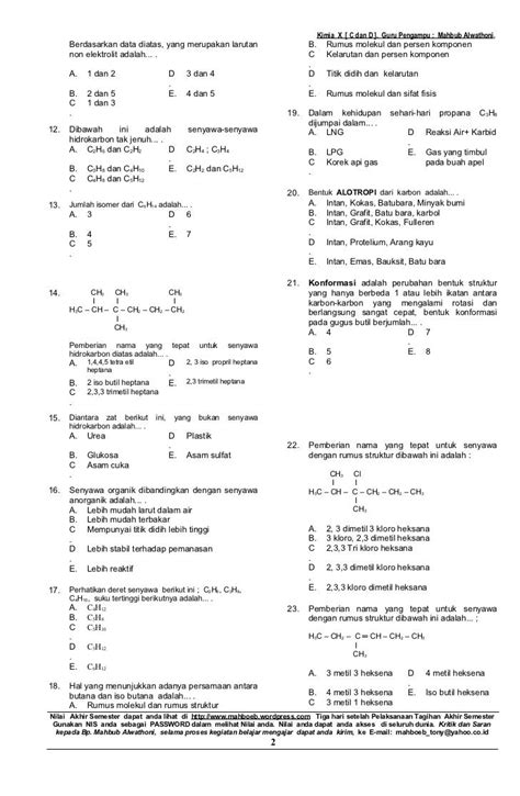 Soal Dan Jawaban Kimia Kelas 11