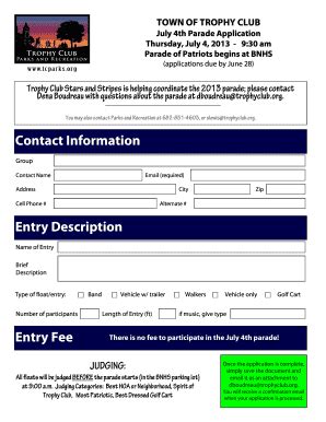 Fillable Online Parade Application Town Of Trophy Club Texas Fax