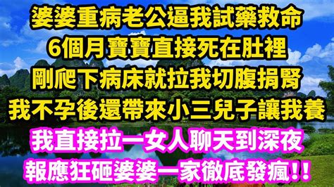 婆婆重病老公逼我試藥救命，6個月寶寶直接死在肚裡，剛爬下病床就拉我捐腎，還帶來小三兒子讓我養，我直接拉一女人聊天到深夜，報應來臨結局不要太爽！ Youtube