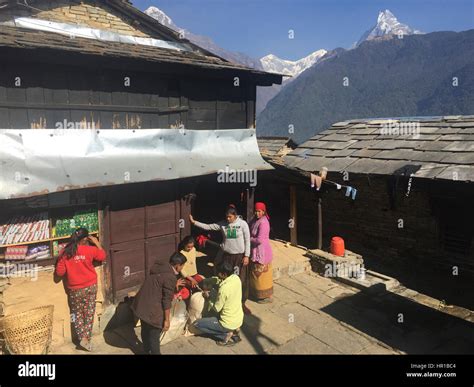 Daily Life And Building Around Ghandruk Village In Kaski Nepal Stock