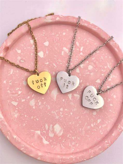 FUCK OFF Gold Heart Necklace Custom Jewellery Heart Pendant Etsy