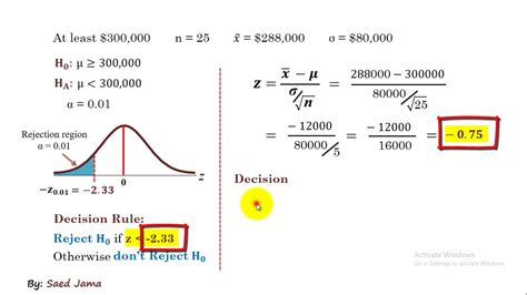 02 Hypothesis Testing Left tailed Z test for μ YouTube