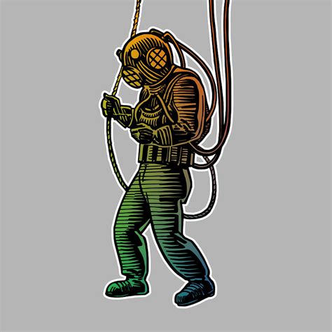 Vintage Scuba Diver Drawing