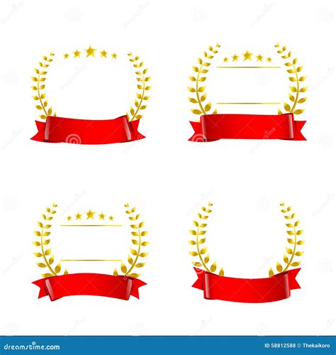 Set Of Red Ribbon And Gold Wreaths Blank Award Template Isolate Stock