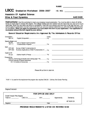 Fillable Online Linnbenton NAME LBCC Graduation Worksheet 2006 2007 ID