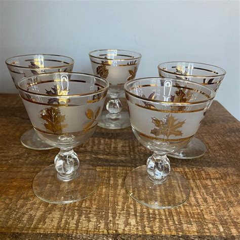 Libby Frosted Glass W Gold Leaves Cordial Champagne Glasses Etsy