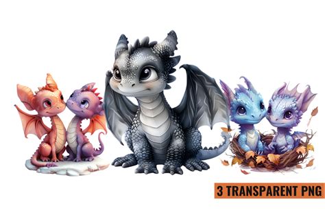 Cute Baby Dragons Sublimation Clipart Graphic By Craftart · Creative