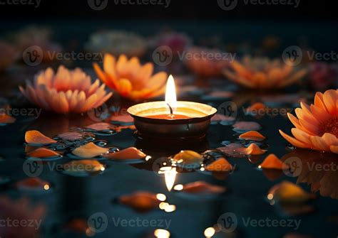 A Diya Floating In A Pool Of Water Diwali Stock Images Realistic