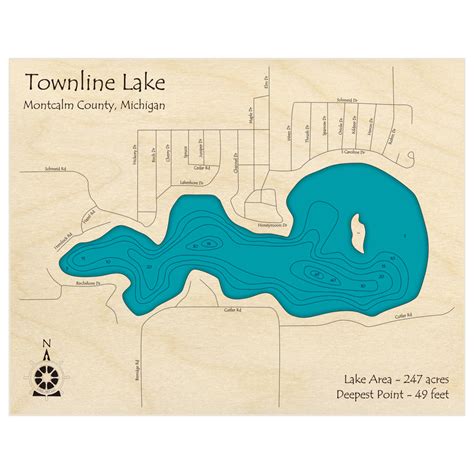 Townline Lake 3d Custom Wood Map Lake Art Llc