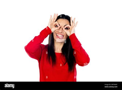 Attractive Brunette Woman Isolated On A White Background Stock Photo Alamy