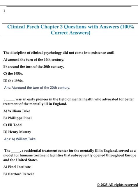 Clinical Psych Chapter 2 Questions with Answers (100% Correct Answers