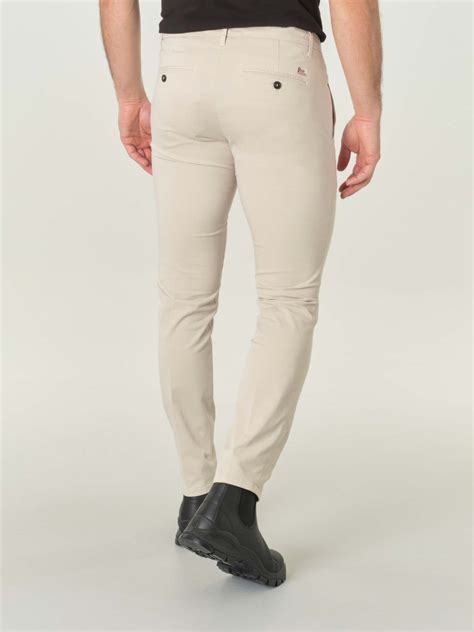 Pantalone Chino New Rolf Color Panna In Gabardina Di Cotone Stretch