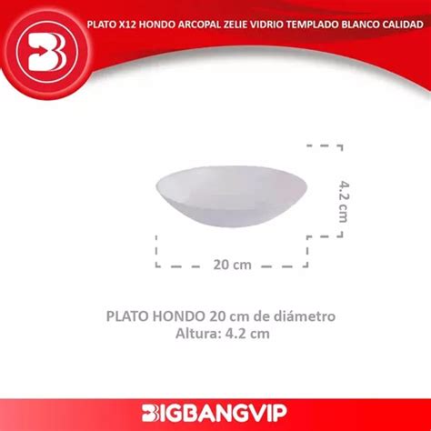 Plato X12 Hondo Arcopal Zelie Vidrio Templado Blanco Calidad En Venta