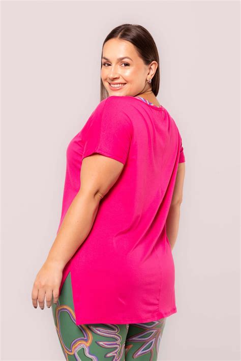 Blusa Alongada Em Gola Canoa Viscose Rosa Pink Hipy