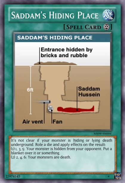 Run 3 of these | Saddam Hussein's Hiding Place | Know Your Meme