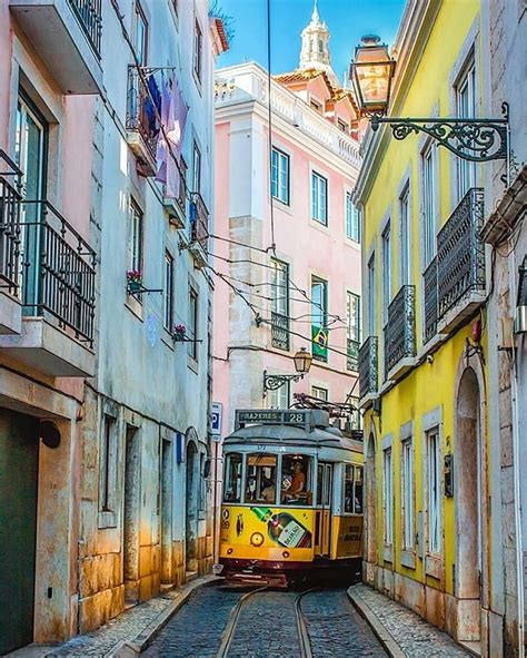 Lisbon Trams Narrow Streets Lisbon Tram Lisbon Portugal Old Town