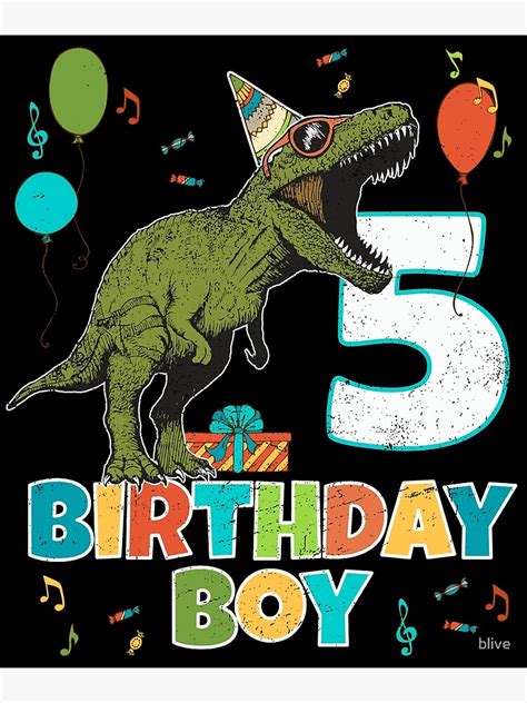 "5 Year Old Kids Birthday Boy Party T Rex Dinosaur " Art Print by blive ...