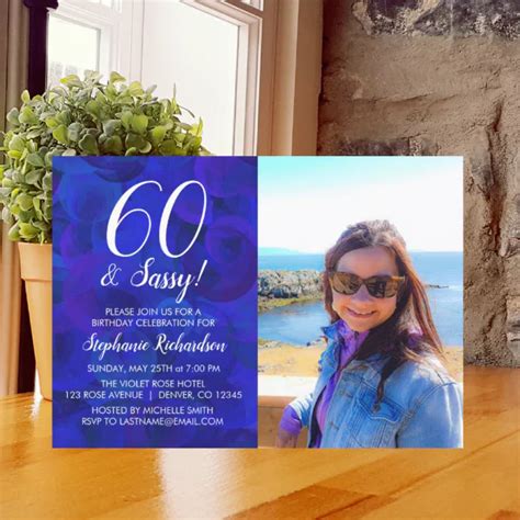 60 And Sassy Royal Blue Photo Birthday Party Invitation Zazzle