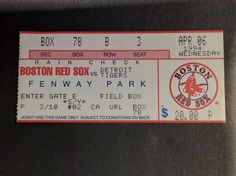 Red Sox Fenway Park Ticket Stub 1994 Vs Detroit Tigers - Etsy