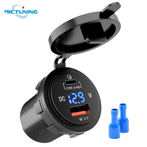 MOTORS Car QC 3 0 PD TYPE C USB Charger Socket With LED Voltage Meter